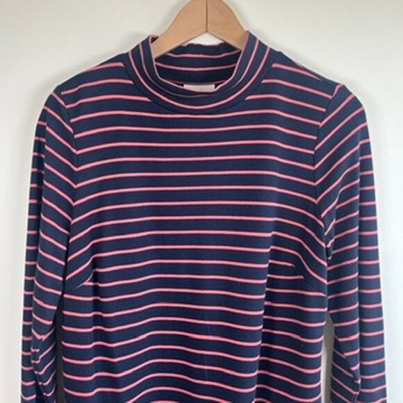 J.Jill Striped Mock Neck Long Sleeve Pocket Dress Modal Cotton Navy Pink Size M - Picture 3 of 12